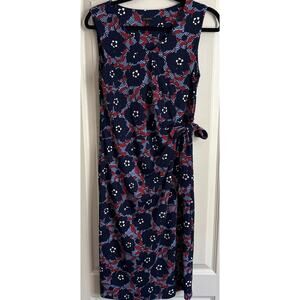 Talbots Floral Short Sleeve Dress with Tie Blue and Red Size Medium